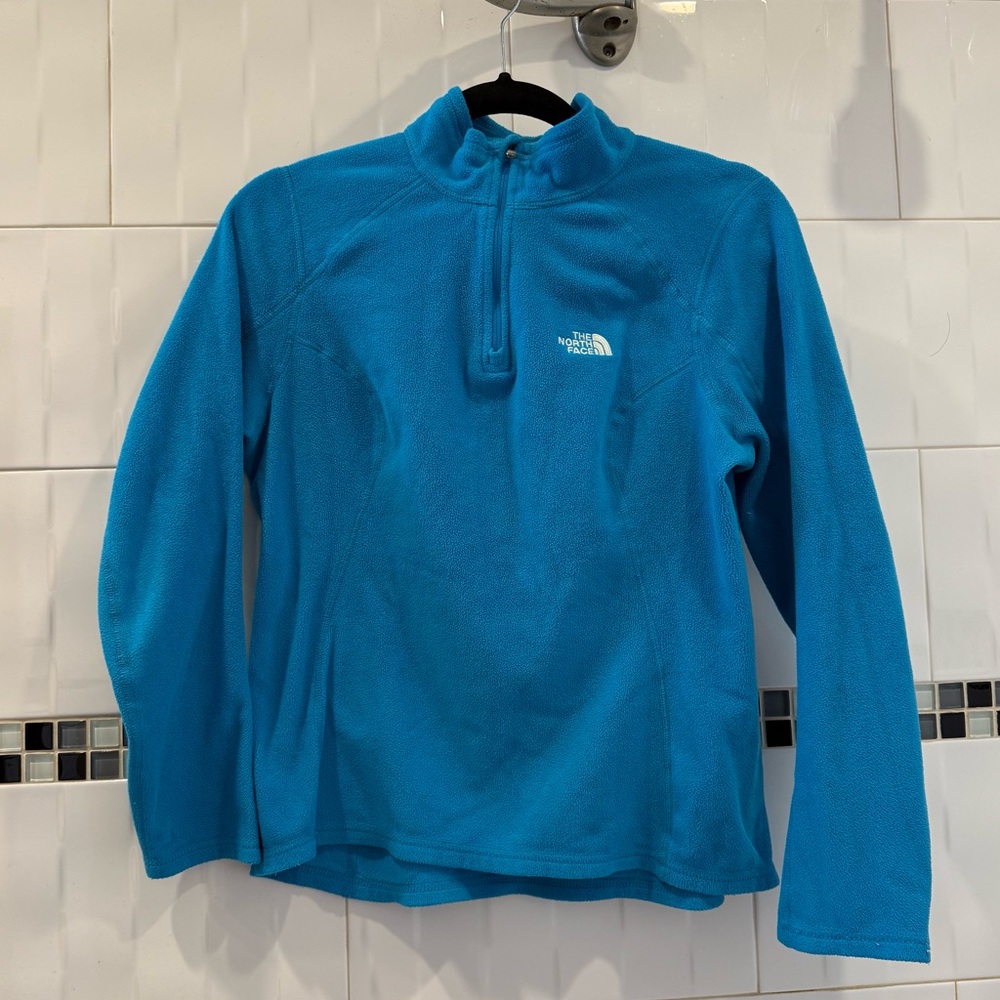 North Face Quarterzip Polartec Fleece Zip Pullover, Aqua / Electric Blue, Small